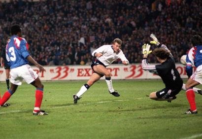 Shearer scoring on his England debut